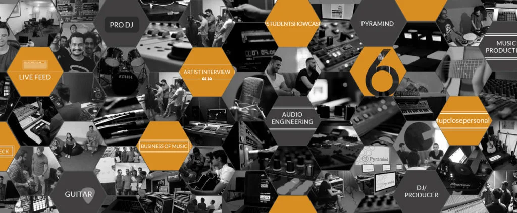 hexagon image collage of i love music academy