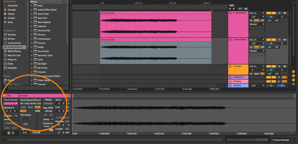 Clip properties to reverse the vocal for reverse reverb