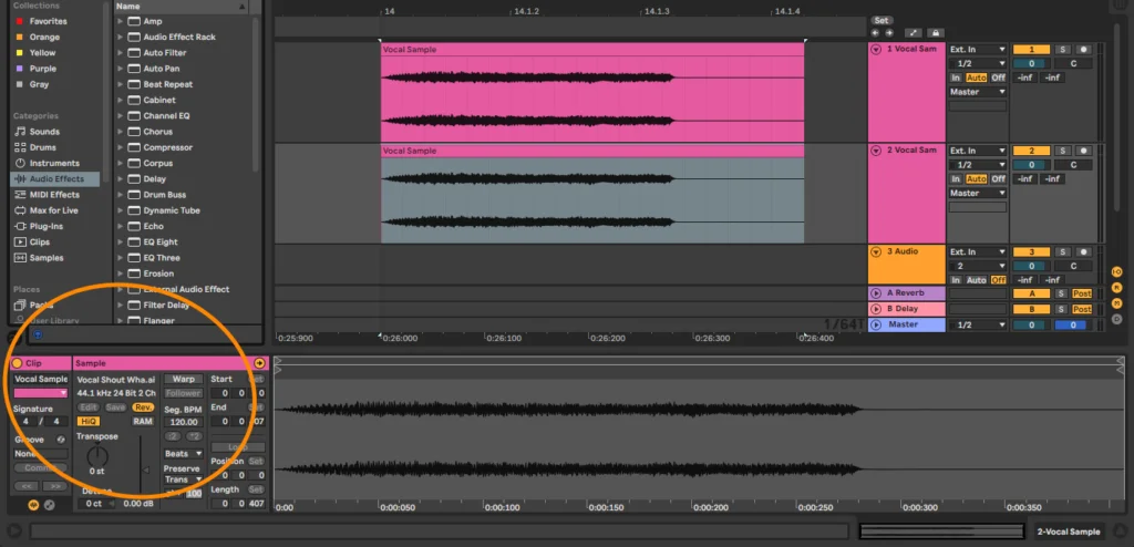 Clip properties to reverse the vocal for reverse reverb