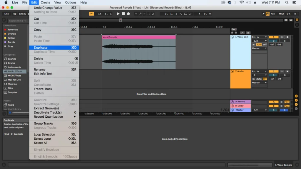 Duplicate track to start with Reversed reverb effect