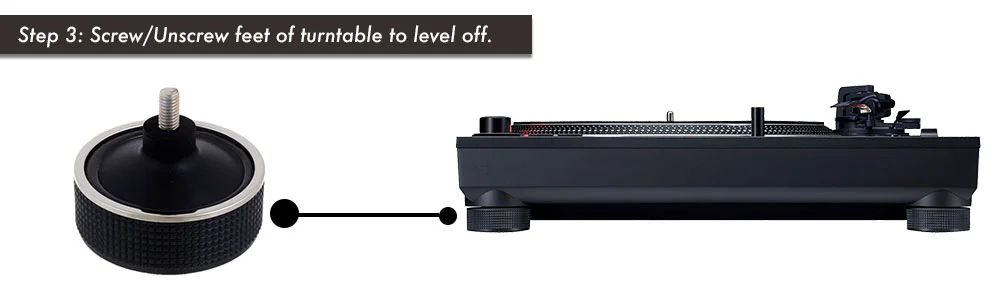 Isolation & steady feet make for better music on turntables 6 Screw-unscrew-feet-of-tuntable-to-level-off