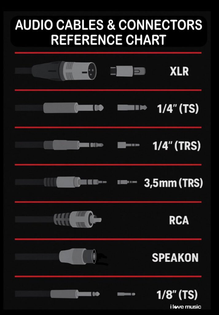 Complete guide to Audio Cables in the Studio 12 Audio Cable Connector reference chart